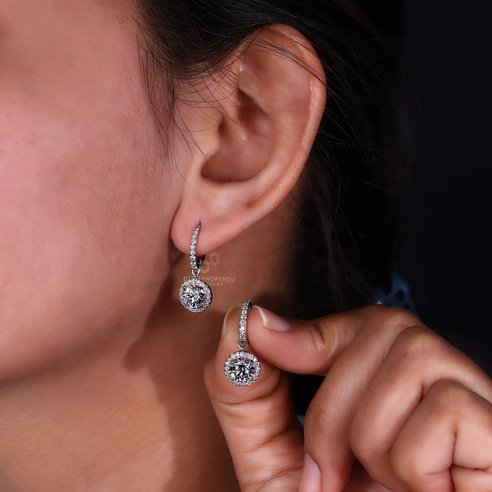 Round Diamond Dangle and Drop Earrings for Women, 1 to 2 Ct Lab Grown Diamond Earrings, Gifts for Women, Halo Diamond Earrings, Gift for Her