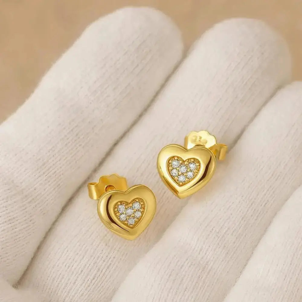 9Ct Gold Stud Earrings Heart Design 8 Mm Pair in Luxury Gift Box