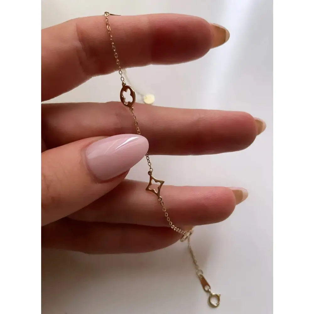 9Ct Solid Gold Clover Charm Bracelet • Minimalist Dainty Band