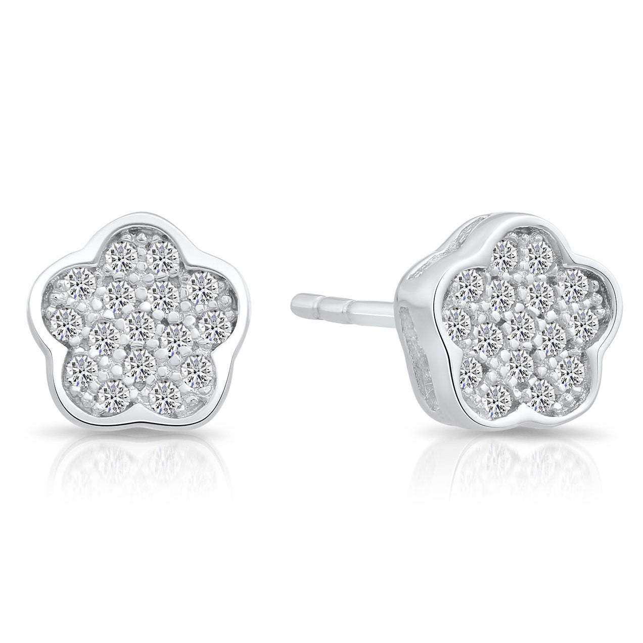 CZ Flower Stud Earrings in Sterling Silver