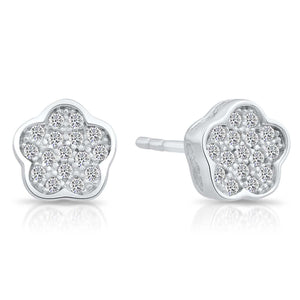 CZ Flower Stud Earrings in Sterling Silver