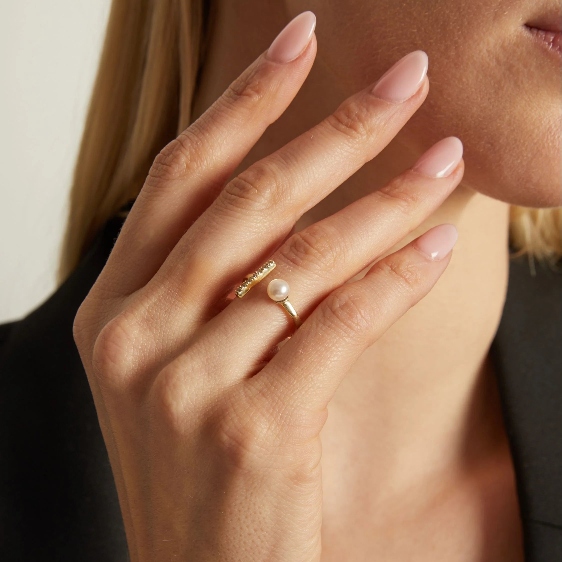 Archival Open Pearl Ring NikNenz™ Premium Gold & Diamonds