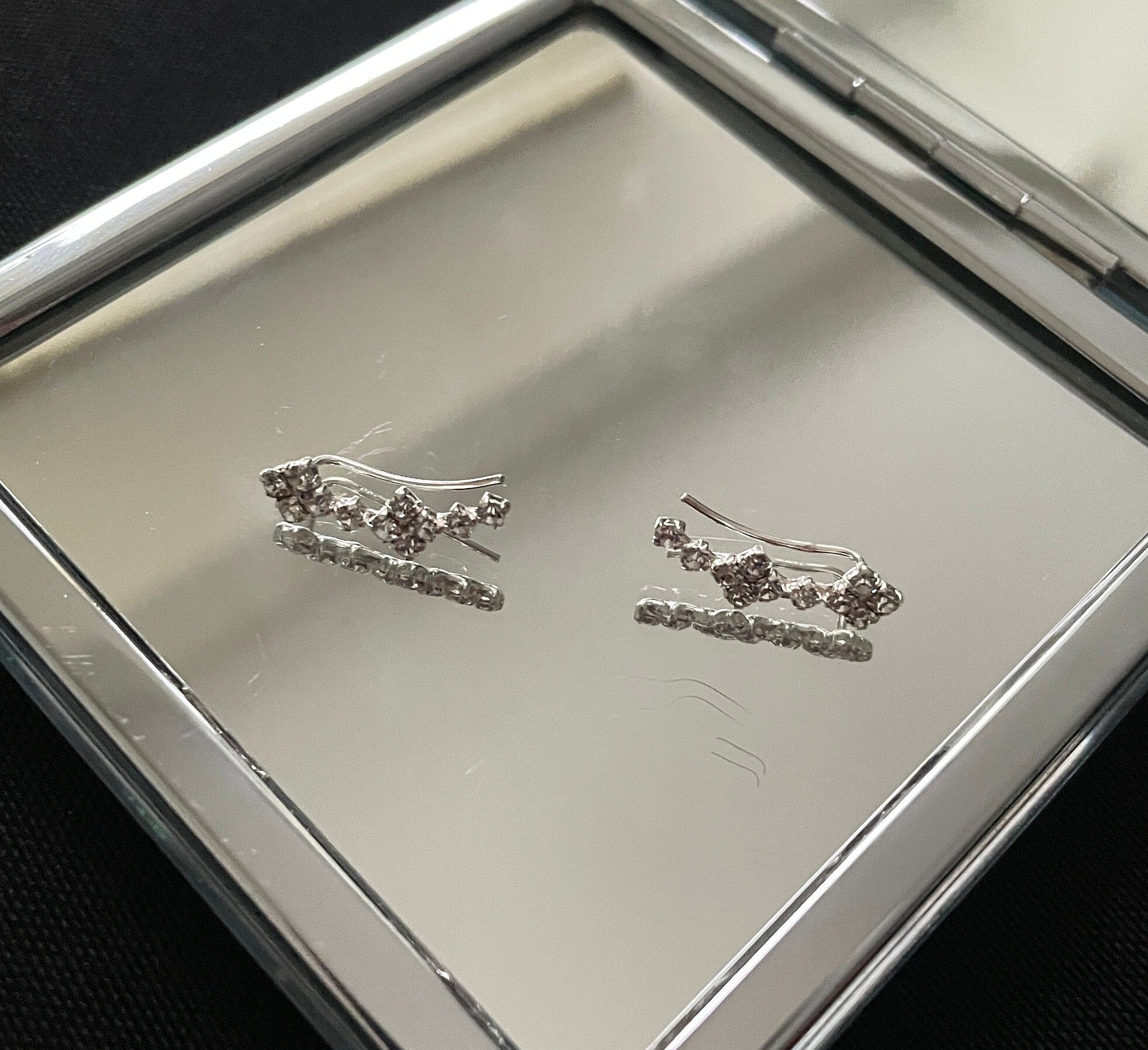Beautiful 925 Sterling Silver and Sparkly Clear Cubic Zirconia Crystal Ear Climbers Earrings Gift