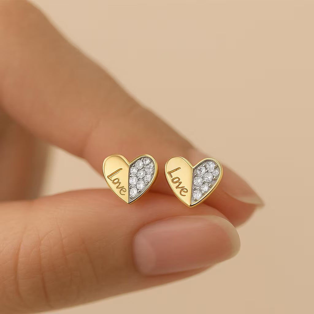 9Ct Gold Stud Earrings Heart Design 10 Mm Pair in Luxury Gift Box