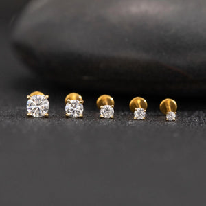Moissanite Sterling Silver Labret, 18G Flat Back Stud