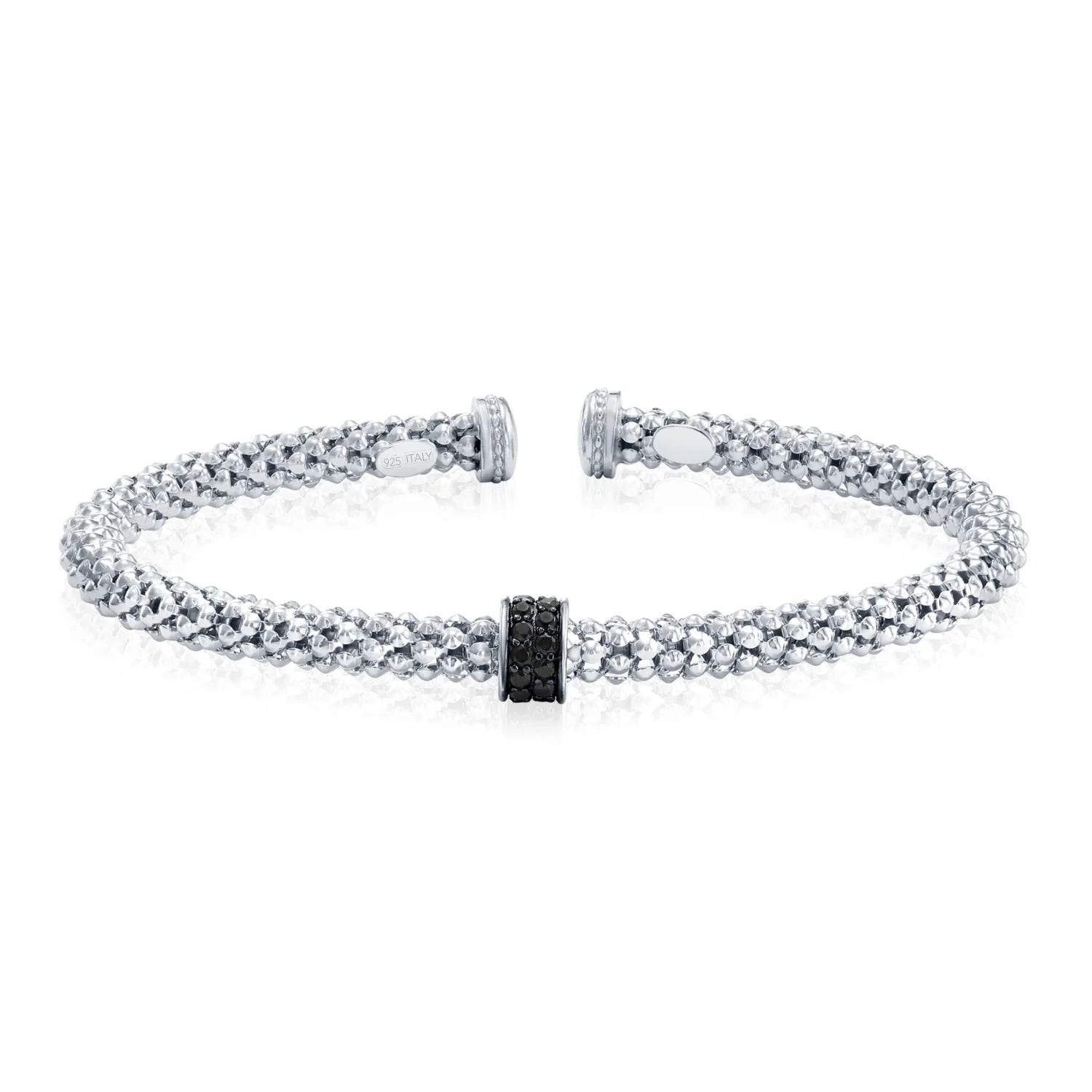 Sterling Silver Italian Black Onyx Cuff Bangle Bracelet, Fits 6"-7"