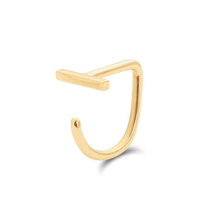14K Solid Gold Bar Claw Huggie Earrings - Elegant Dainty Gold Hoops.