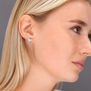 Elegant Sterling Silver CZ Heart Stud Earrings - Timeless Sparkle for Any Occasion.