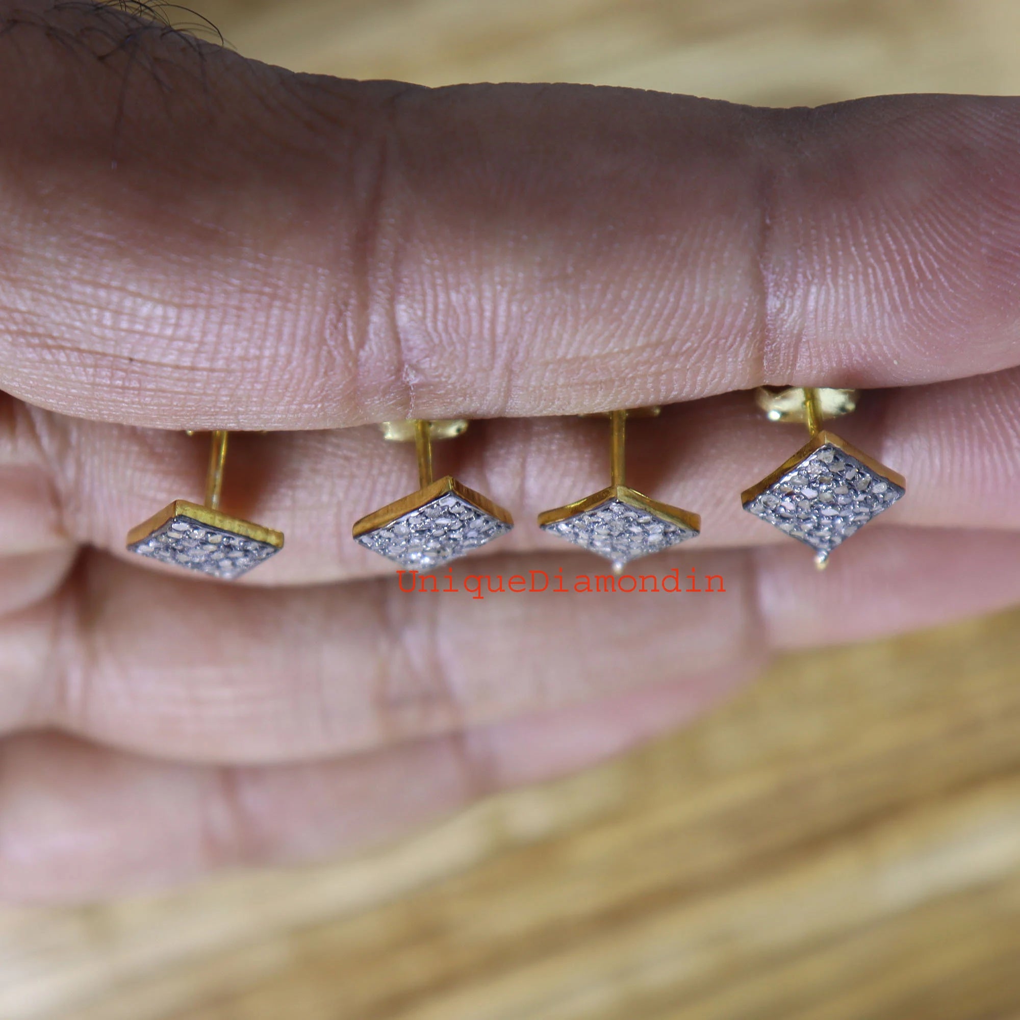 Handmade Pave Diamond Stud Earrings, 14K Gold & Sterling Silver Studs