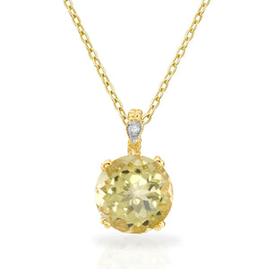 Stunning 14K Gold Yellow Topaz and Diamond Pendant Necklace.