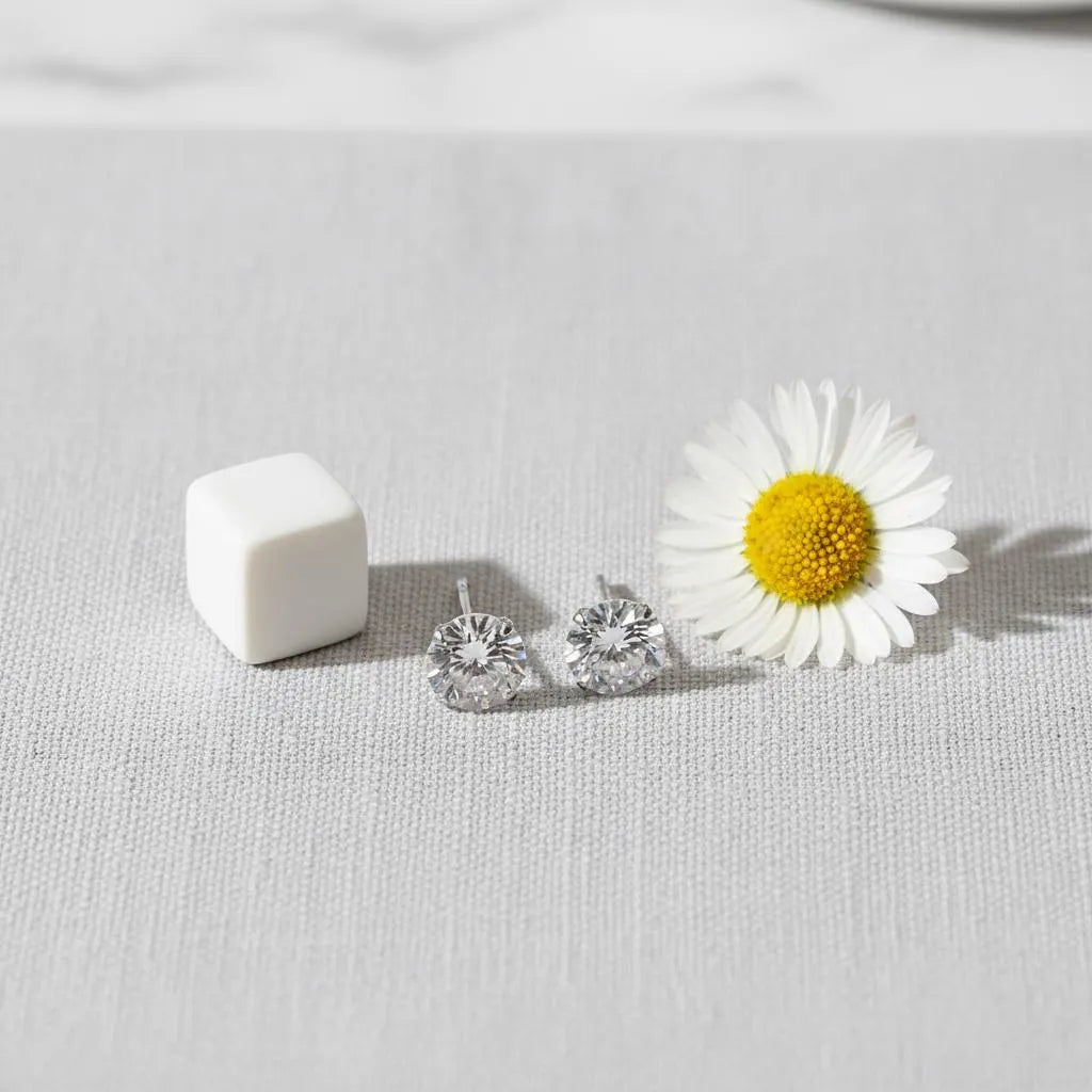 Sparkling Lab Grown Diamond Stud Earrings | 5, 6, 7 or 8Mm | Silver Dainty Minimalist Studs | round Cut Diamonds | Gift for Her