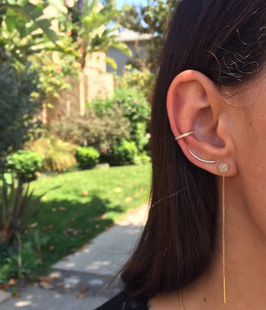 Diamond Ear Crawler, 14K Gold Curved Cuff (Single)