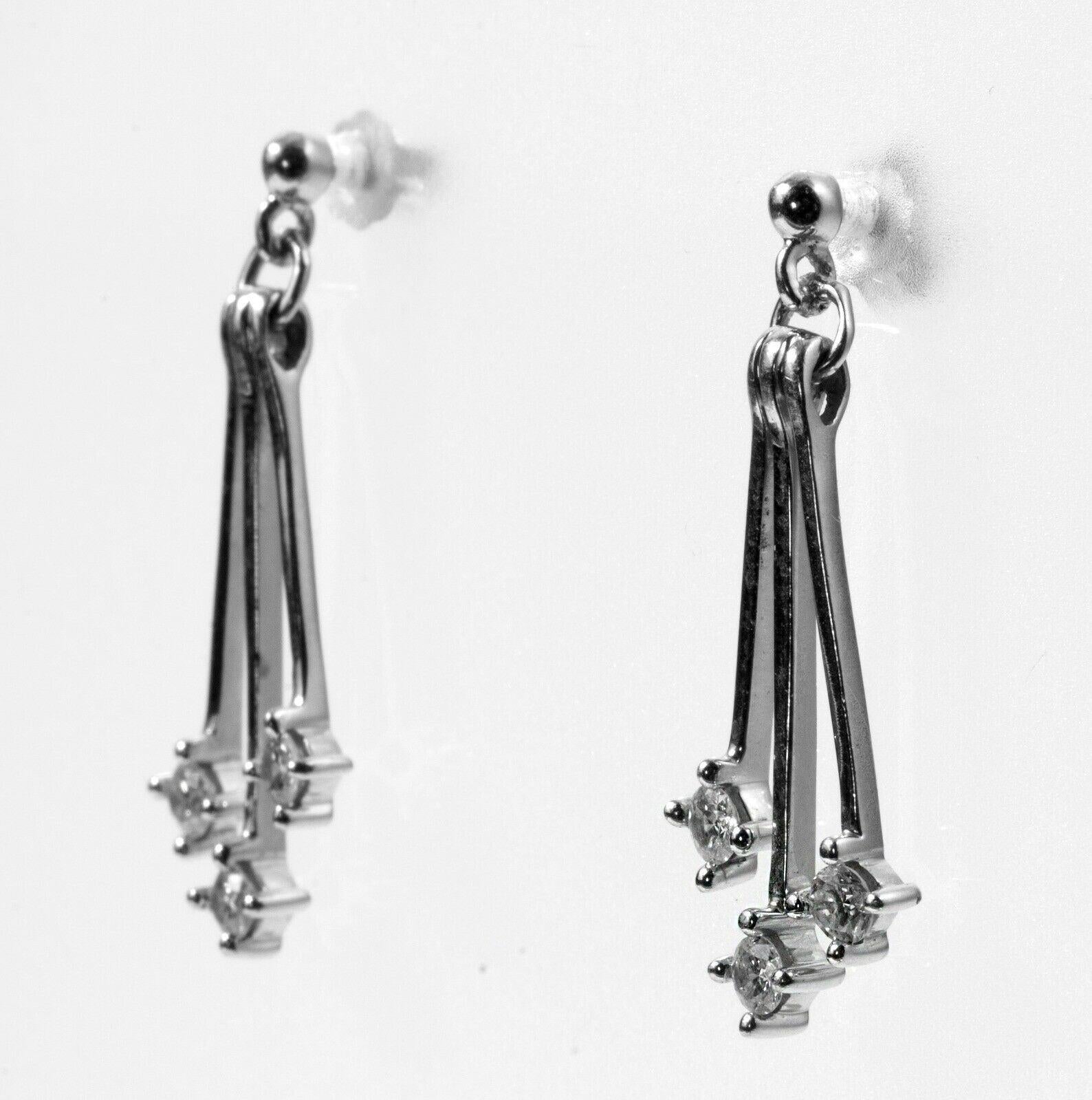 14K White Gold Diamond Dangle Earrings Multi Bar Drop