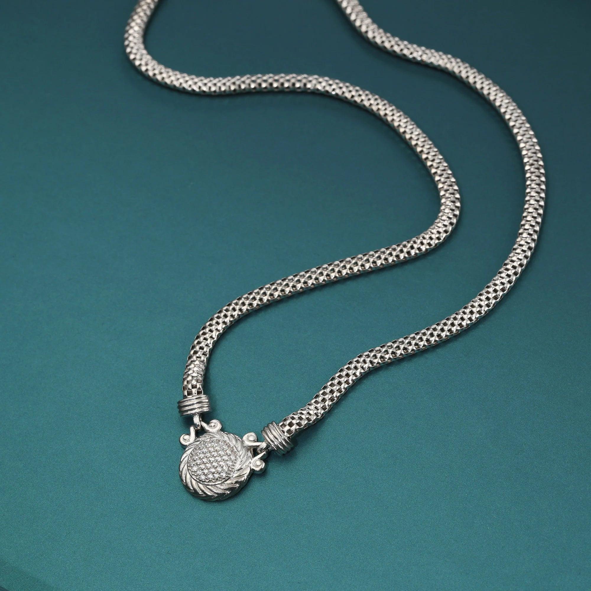 Exquisite 925 Sterling Silver Italian Handmade Round Necklace with Secure Lobster Clasp.