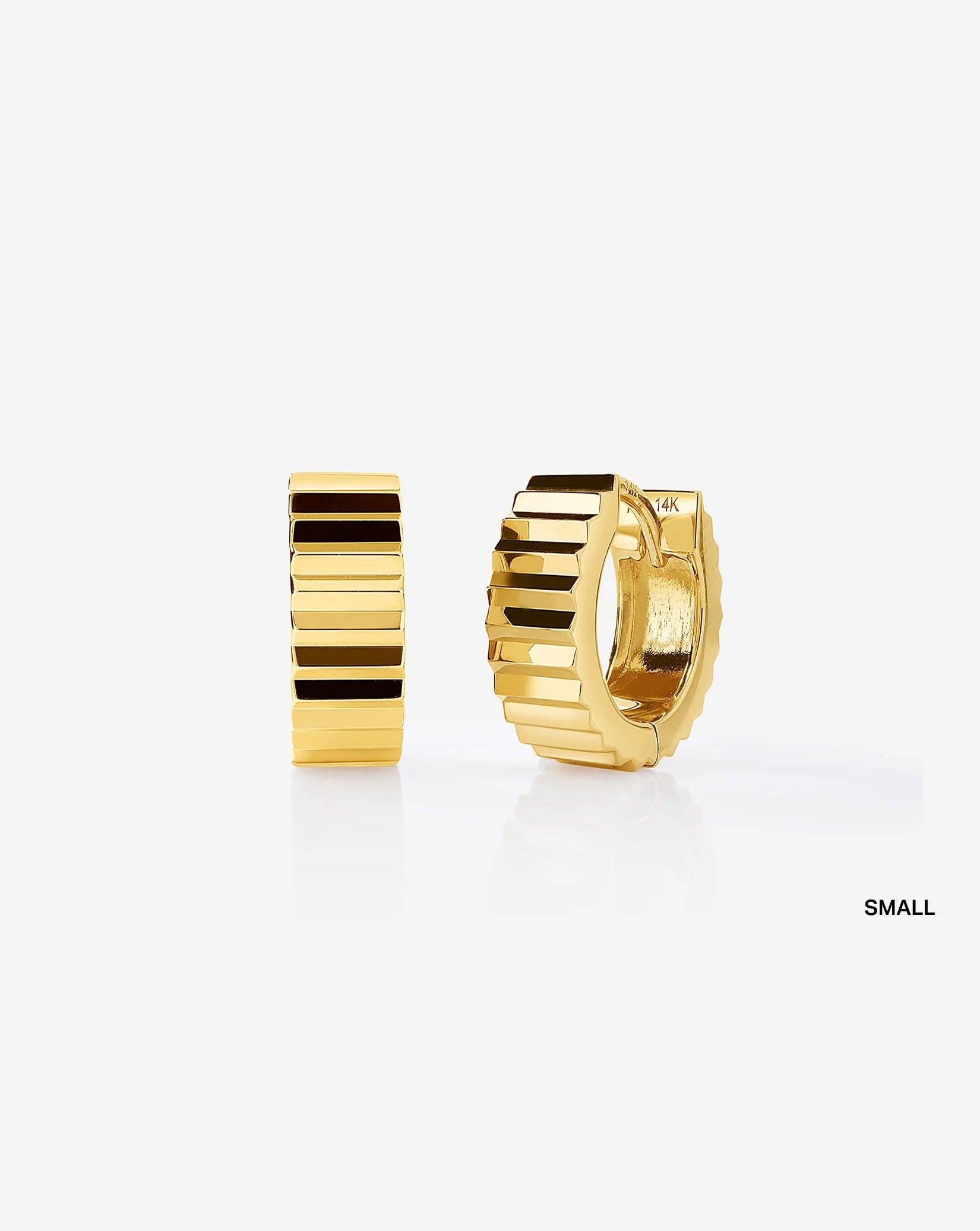 Elegant Wide Gold Fluted Hoop Earrings.