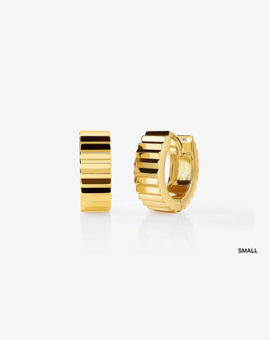 Elegant Wide Gold Fluted Hoop Earrings.
