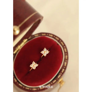 9K Solid Gold Flower Hoop Earrings, CZ Diamond Huggie Earrings
