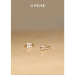 9K Solid Gold Flower Hoop Earrings, CZ Diamond Huggie Earrings