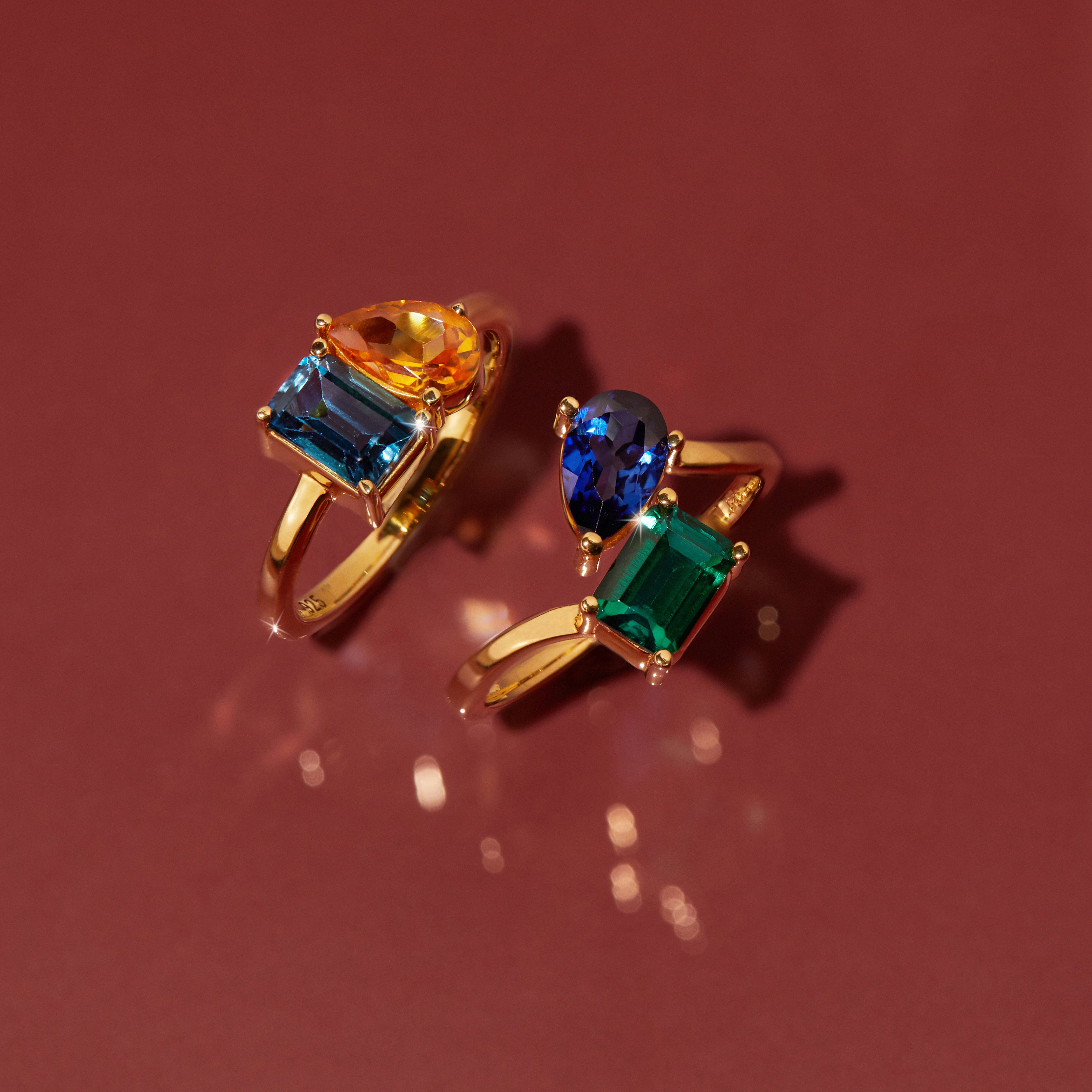 Toi Et Moi Gemstone Classic Ring NikNenz™ Premium Gold & Diamonds