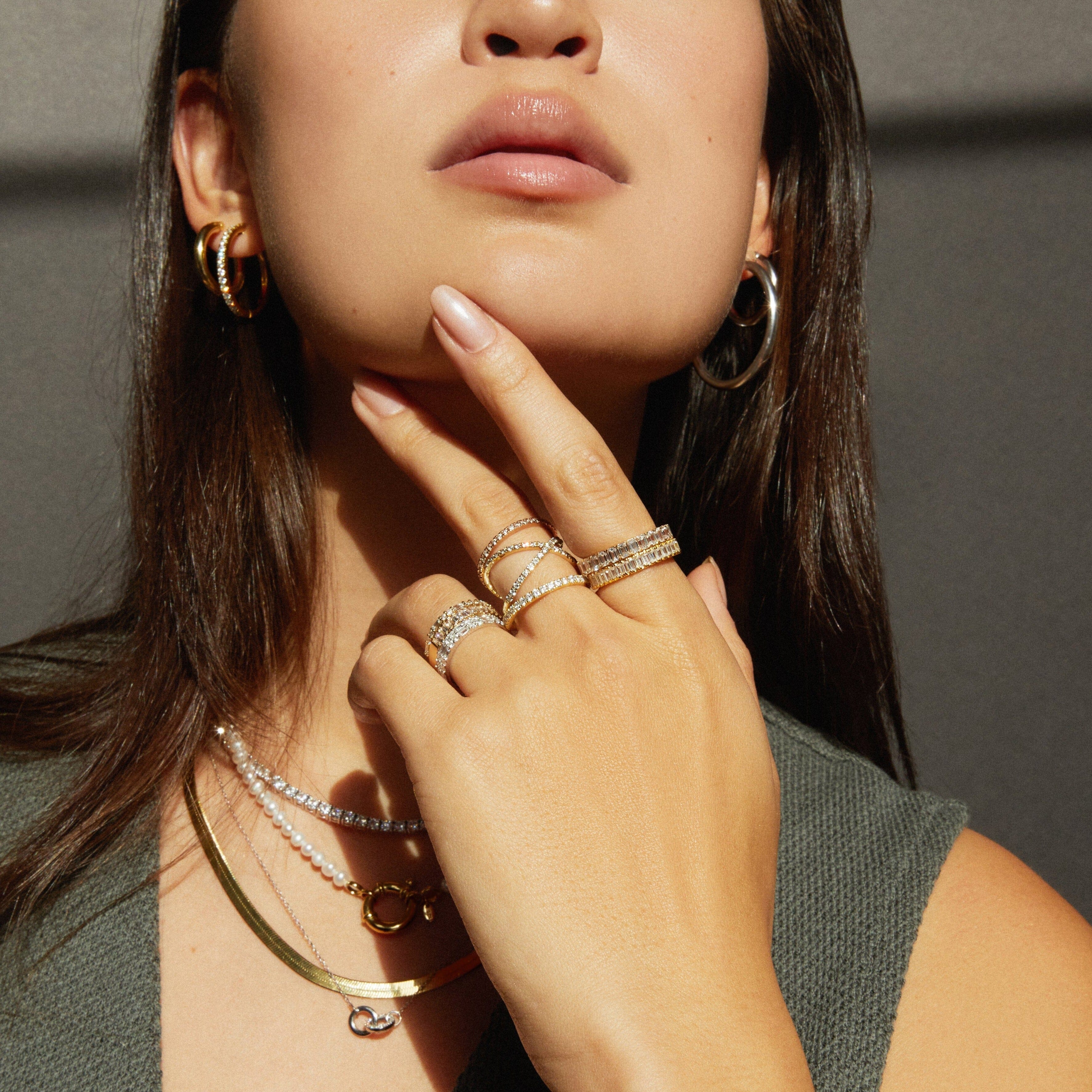 Bold Half Diamond Baguette Ring NikNenz™ Premium Gold & Diamonds