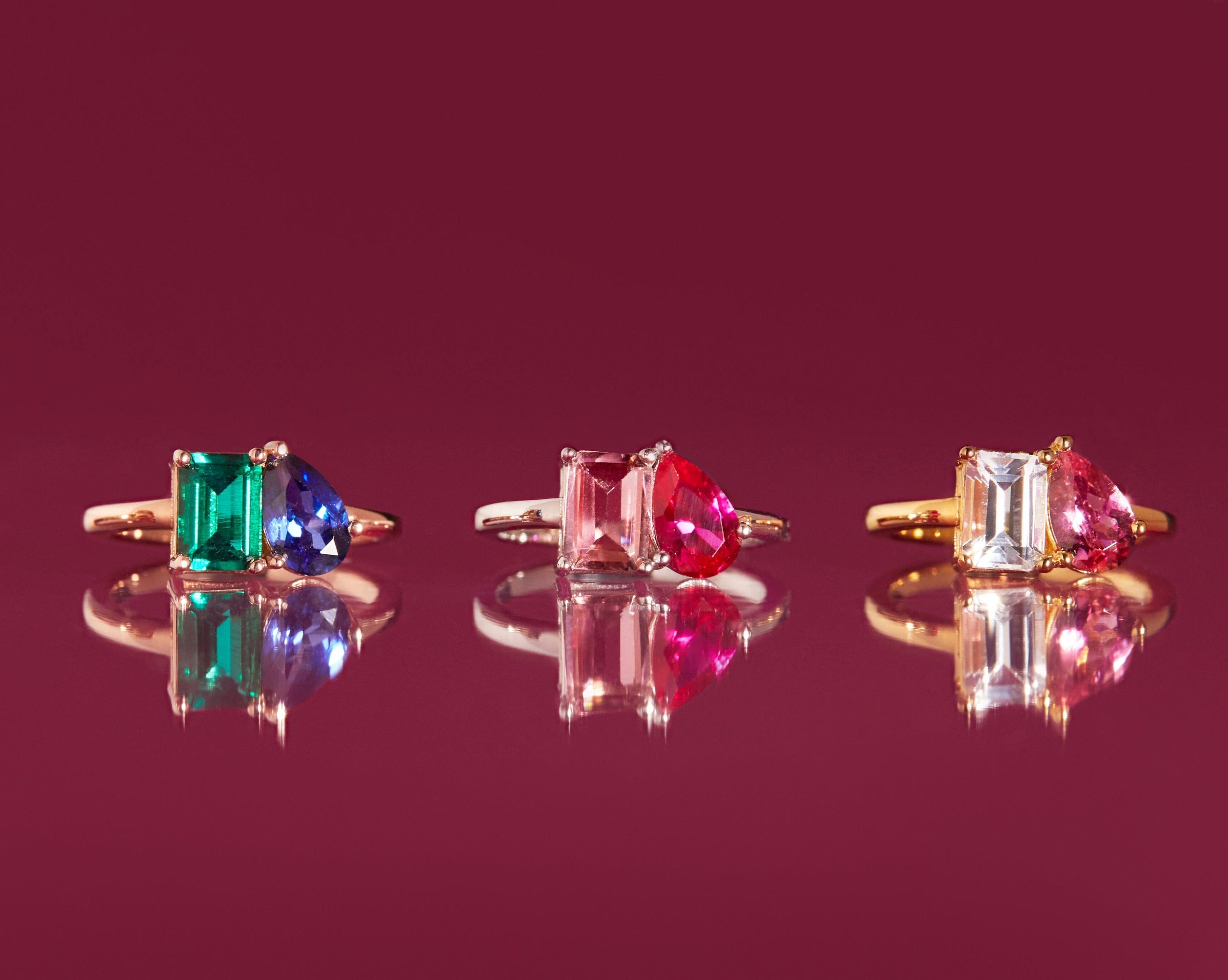 Toi Et Moi Gemstone Classic Ring NikNenz™ Premium Gold & Diamonds
