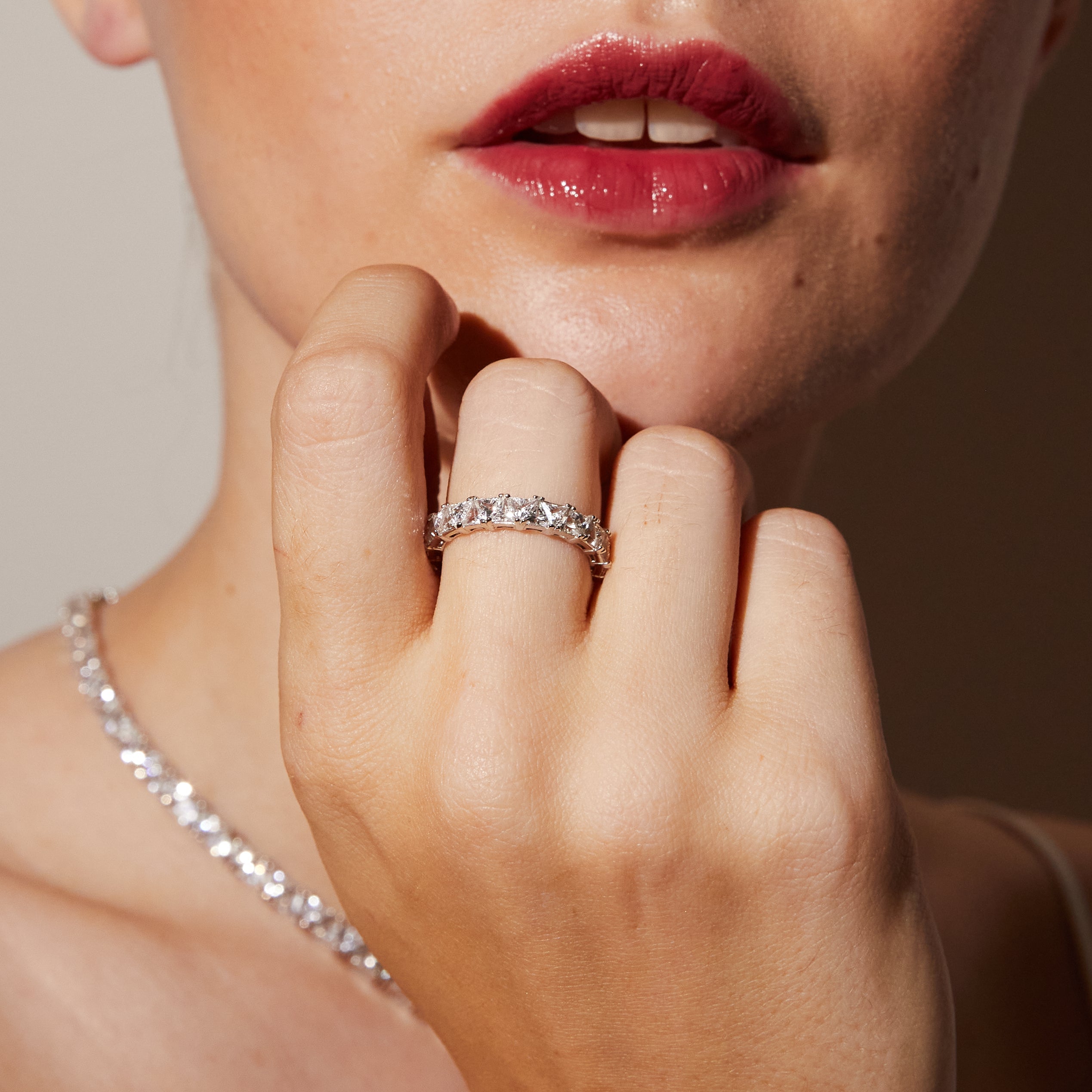 Lab Grown White Sapphire Trillion Eternity Ring NikNenz™ Premium Gold & Diamonds