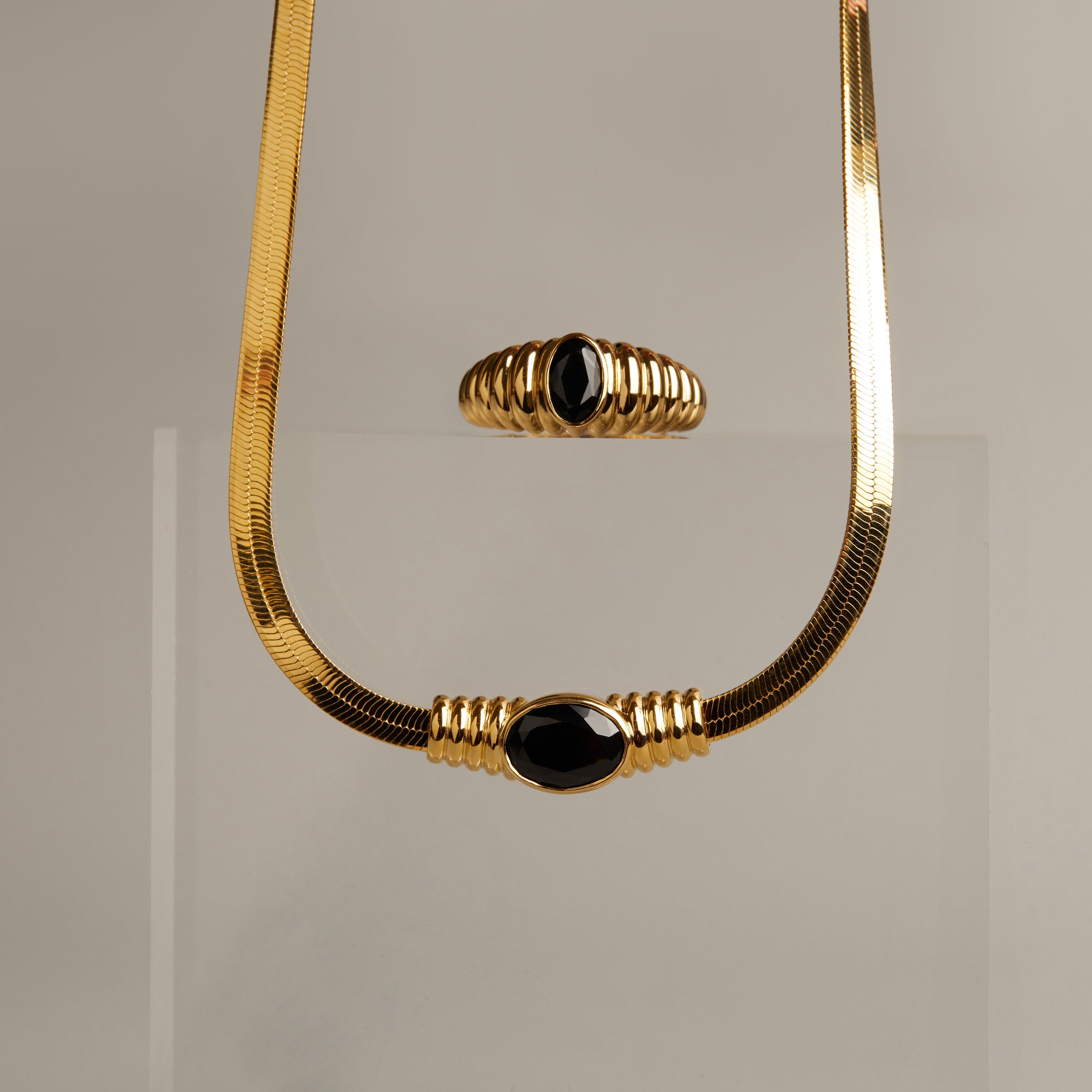 Lab Grown Black Sapphire Art Deco Ring NikNenz™ Premium Gold & Diamonds