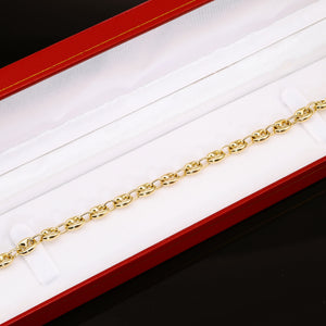 Puff Mariner Heart Link Bracelets in 14K Gold, Fine Ultra Quality Chains, 7.5 Inch Real Gold Bracelets