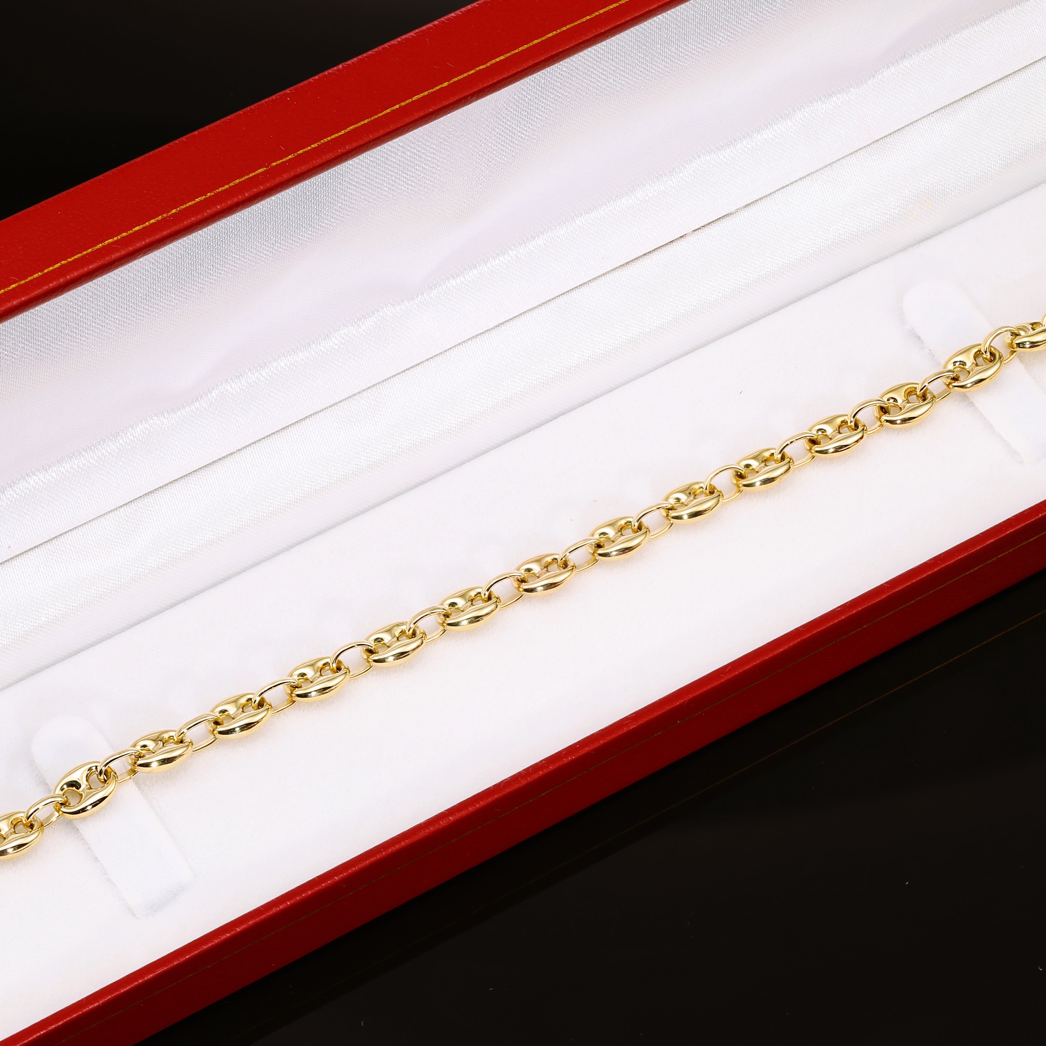 Puff Mariner Heart Link Bracelets in 14K Gold, Fine Ultra Quality Chains, 7.5 Inch Real Gold Bracelets
