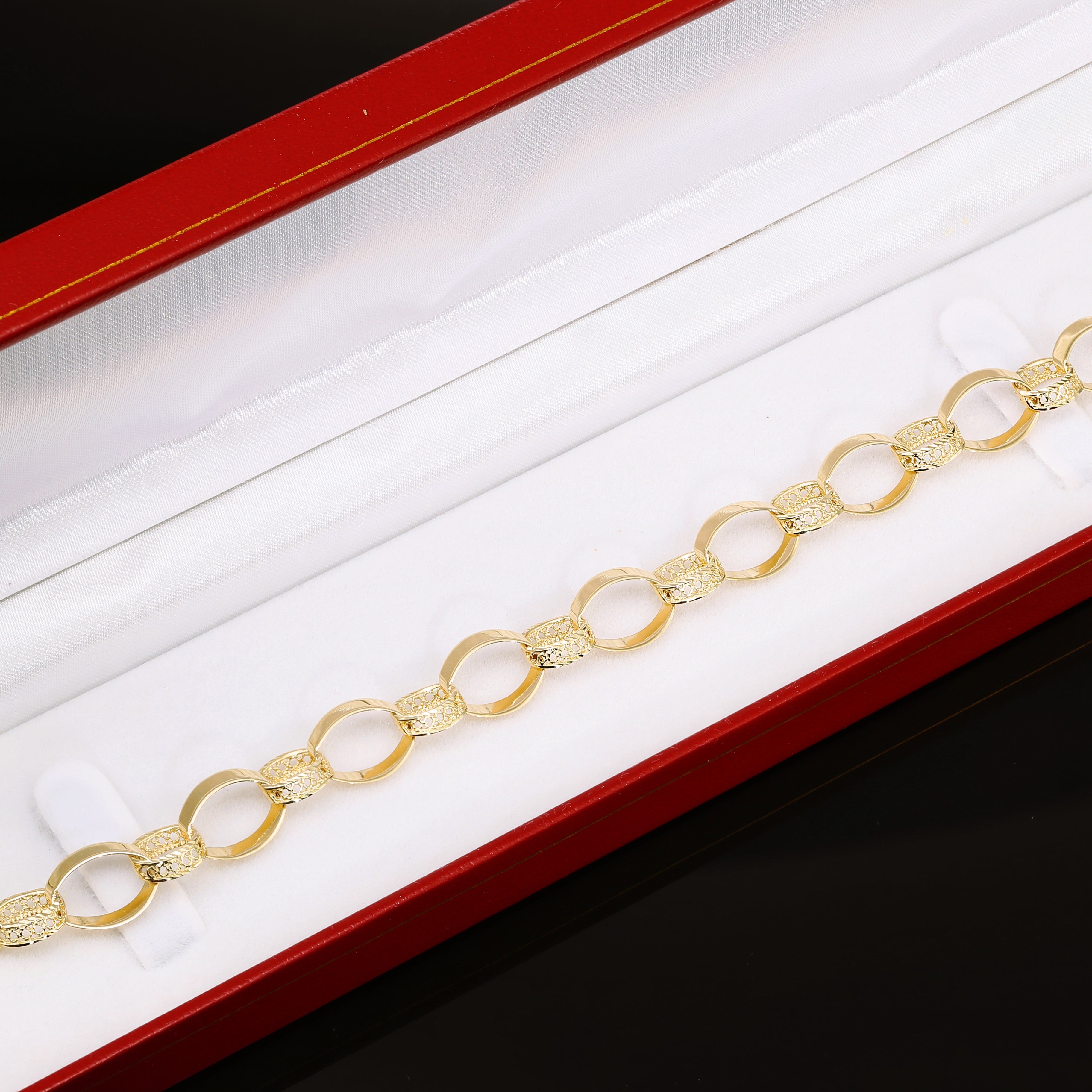 Puff Mariner Heart Link Bracelets in 14K Gold, Fine Ultra Quality Chains, 7.5 Inch Real Gold Bracelets