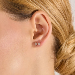14K Solid Yellow Gold Triangle CZ Ribbon Bow Studs, Screwback