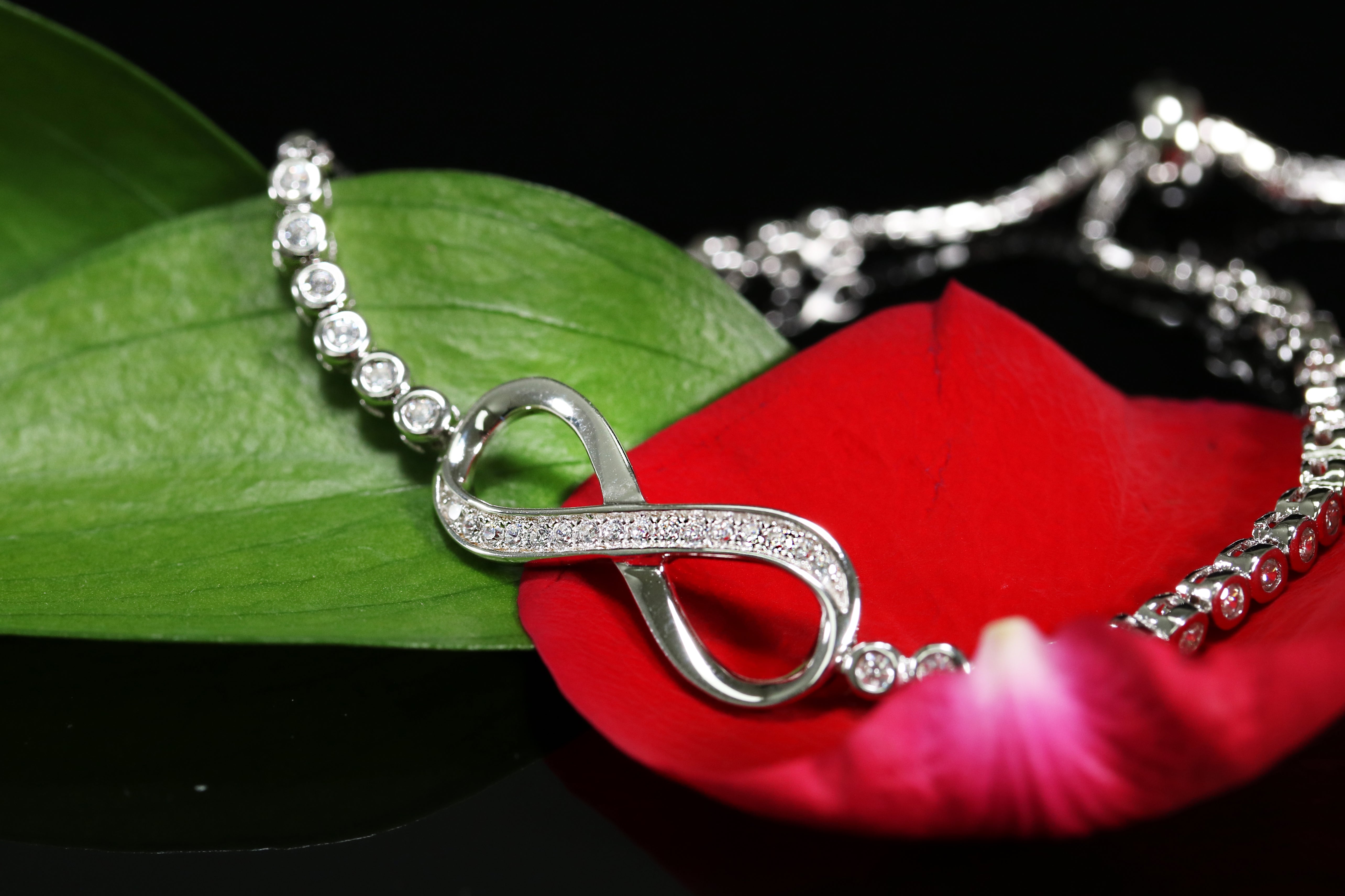 Sterling Silver Simulated Diamond Infinity Bracelet, Adjustable 6-9 Inches