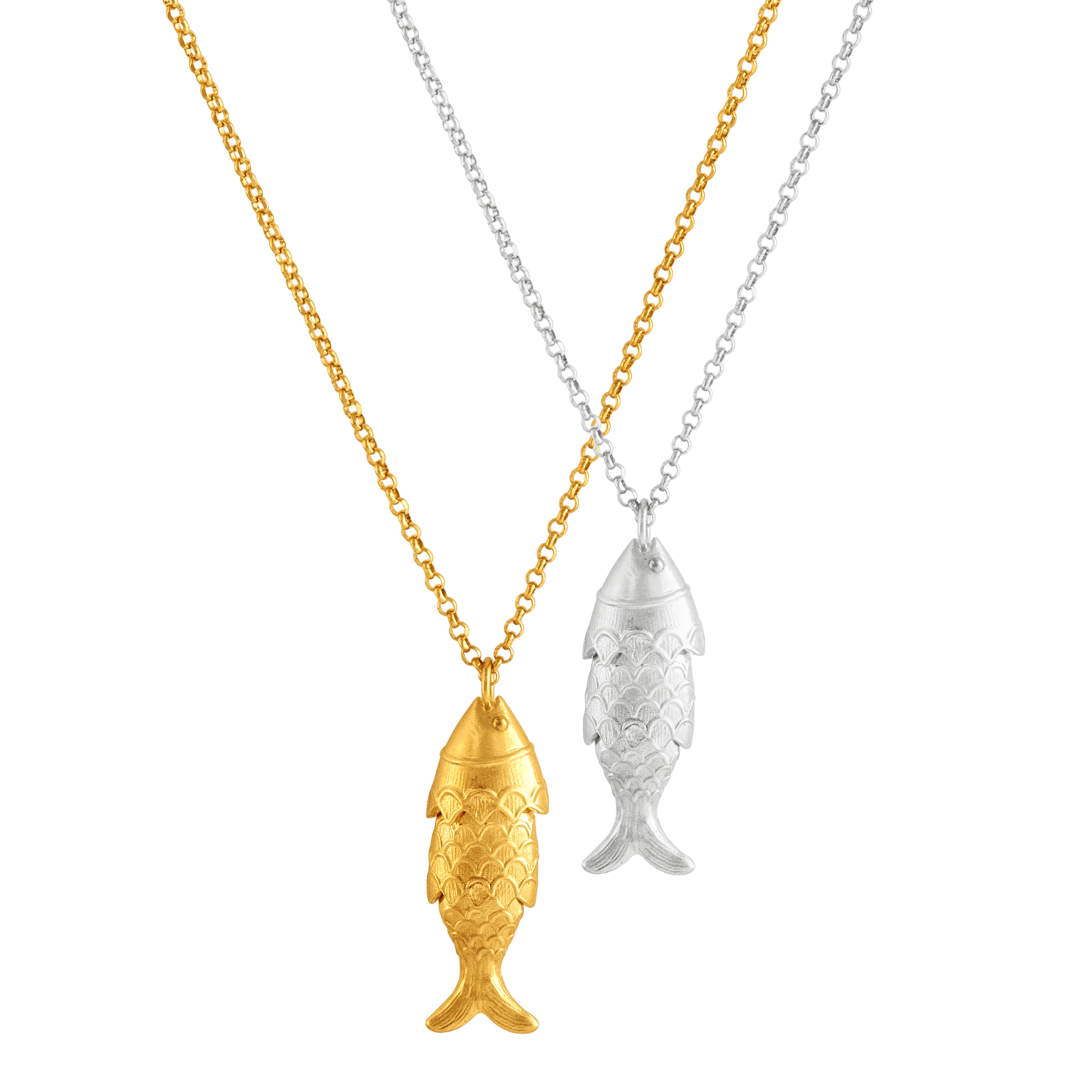FISH PENDANTS in GOLD and SILVER