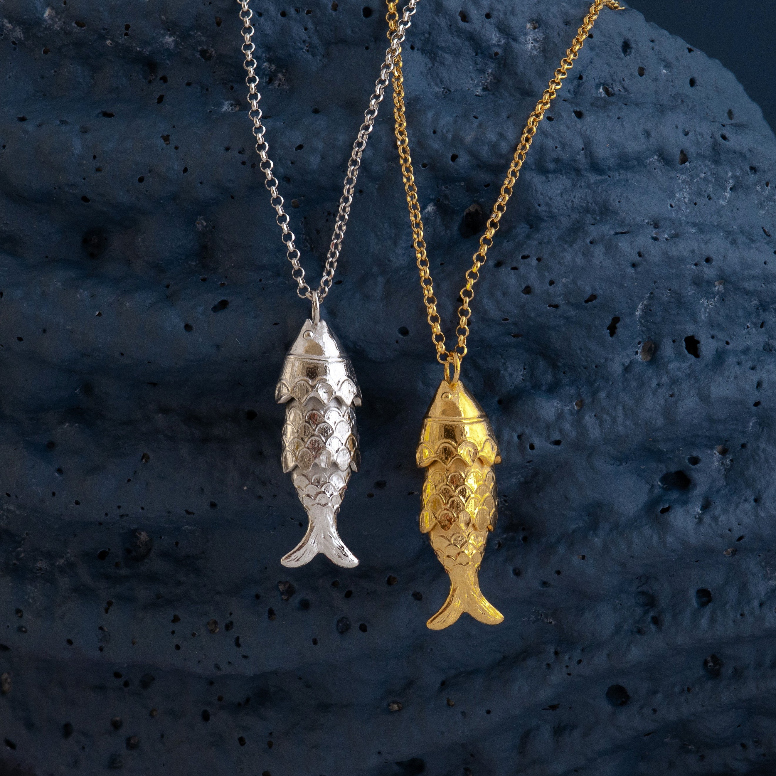 FISH PENDANTS in GOLD and SILVER