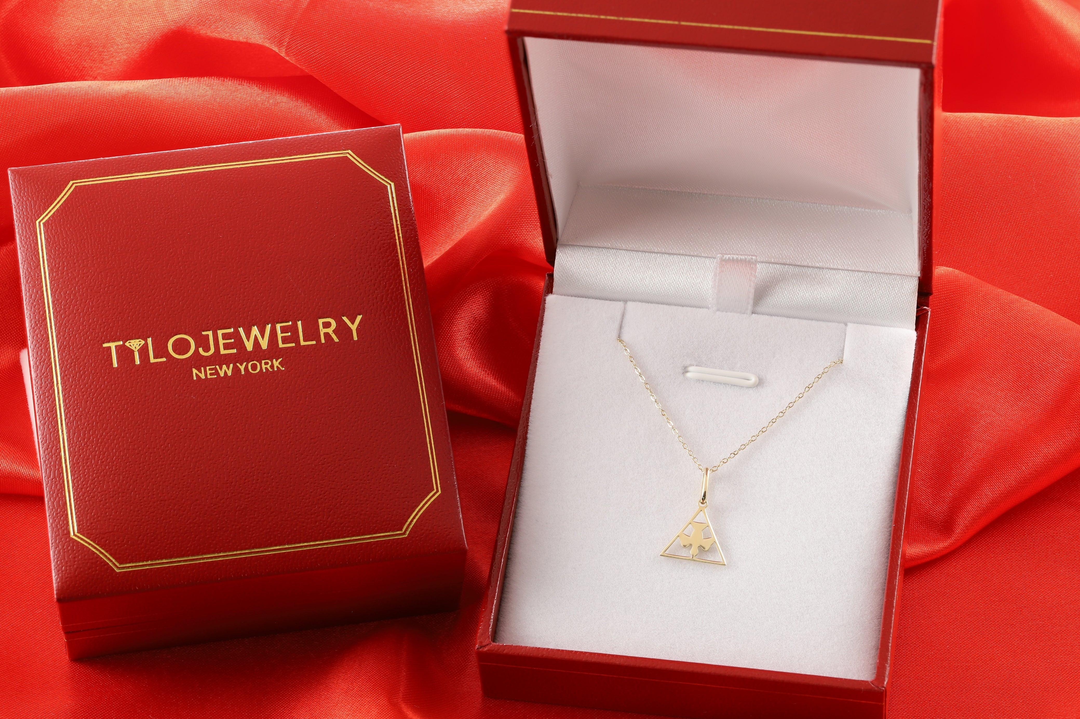 Stunning 14K Yellow Gold Flying Bird Triangle Pendant Necklace - Perfect 18" Gift!.