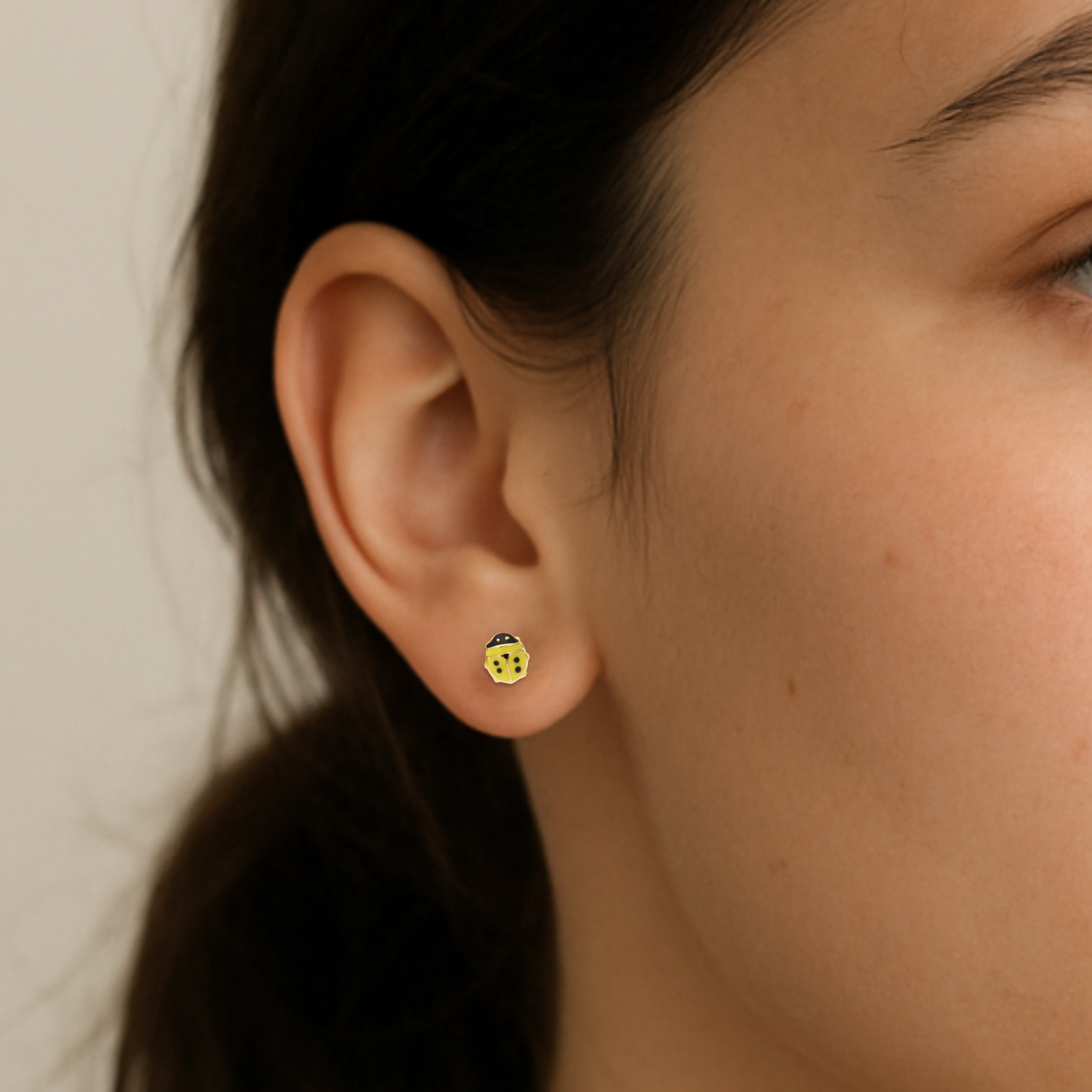 14K Yellow Gold Small Yellow Ladybug Stud Earrings