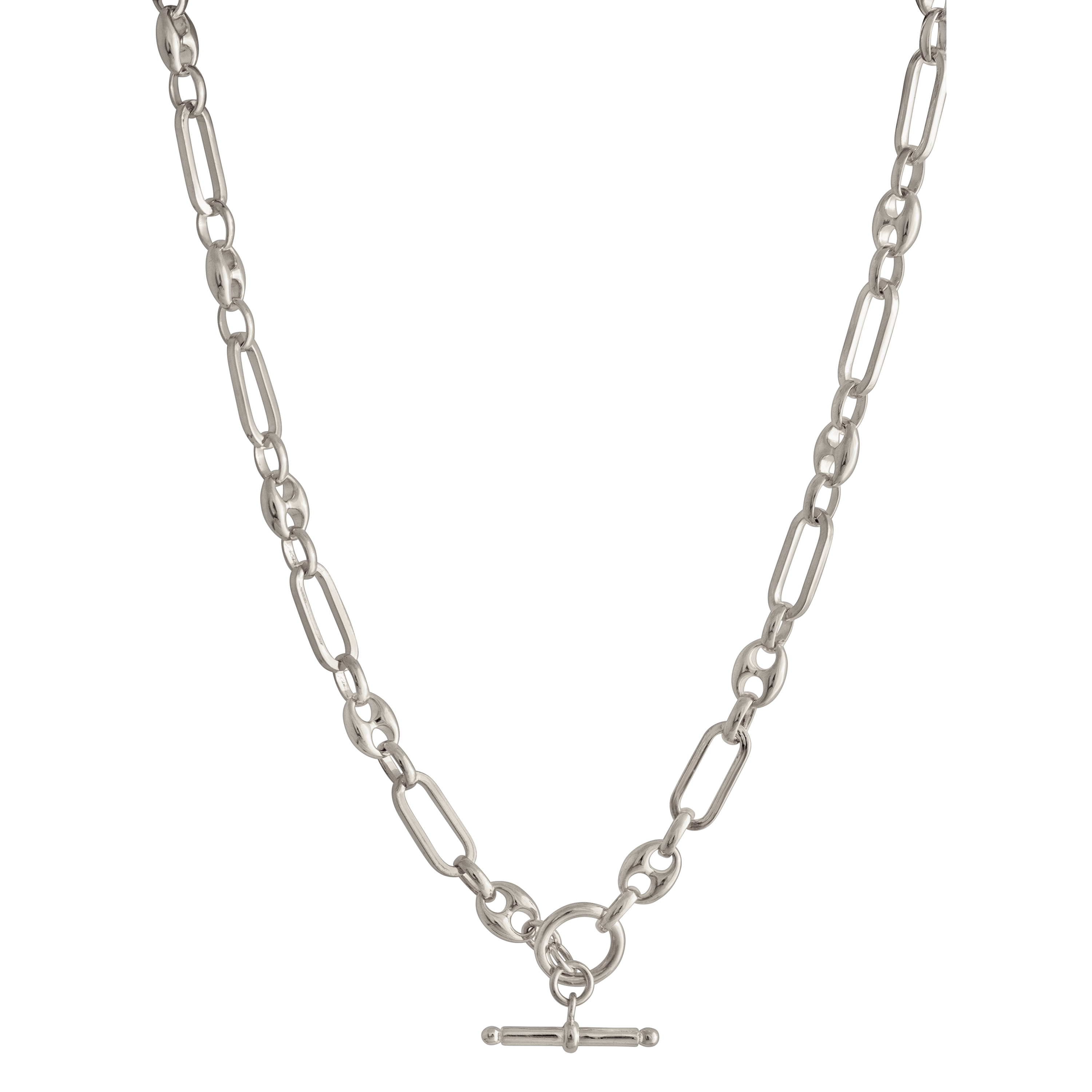 SILVER MIXED LINK T-BAR CHAIN NECKLACE