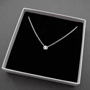 Cz Diamond Solitaire Crystal Necklace Sterling Silver, Bridesmaid Necklace Jewellery Gift, Tiny Cz Cubic Zirconia Wedding Necklace Jewellery