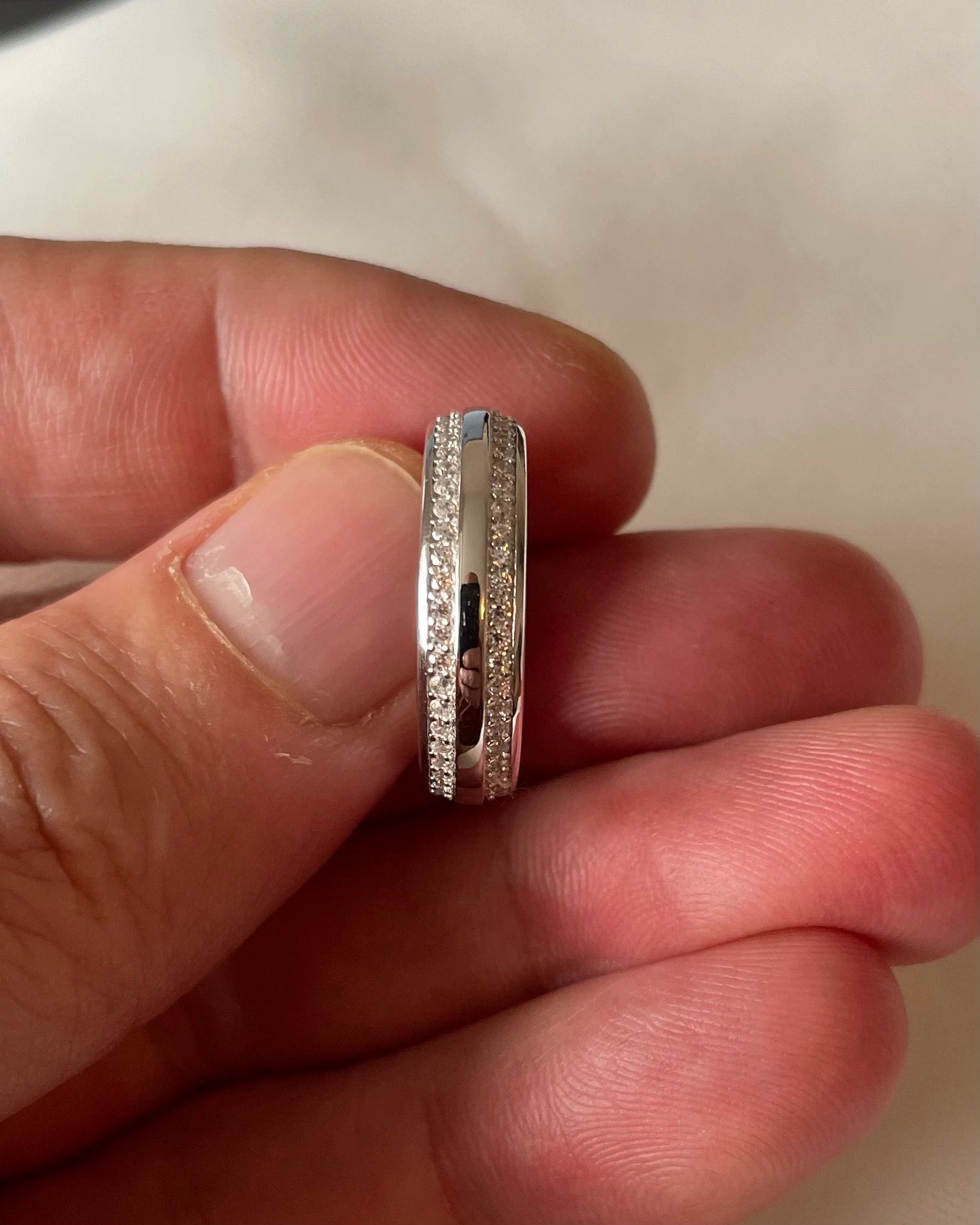 Round Cut Created Diamond Sterling Silver Wedding Band Ring