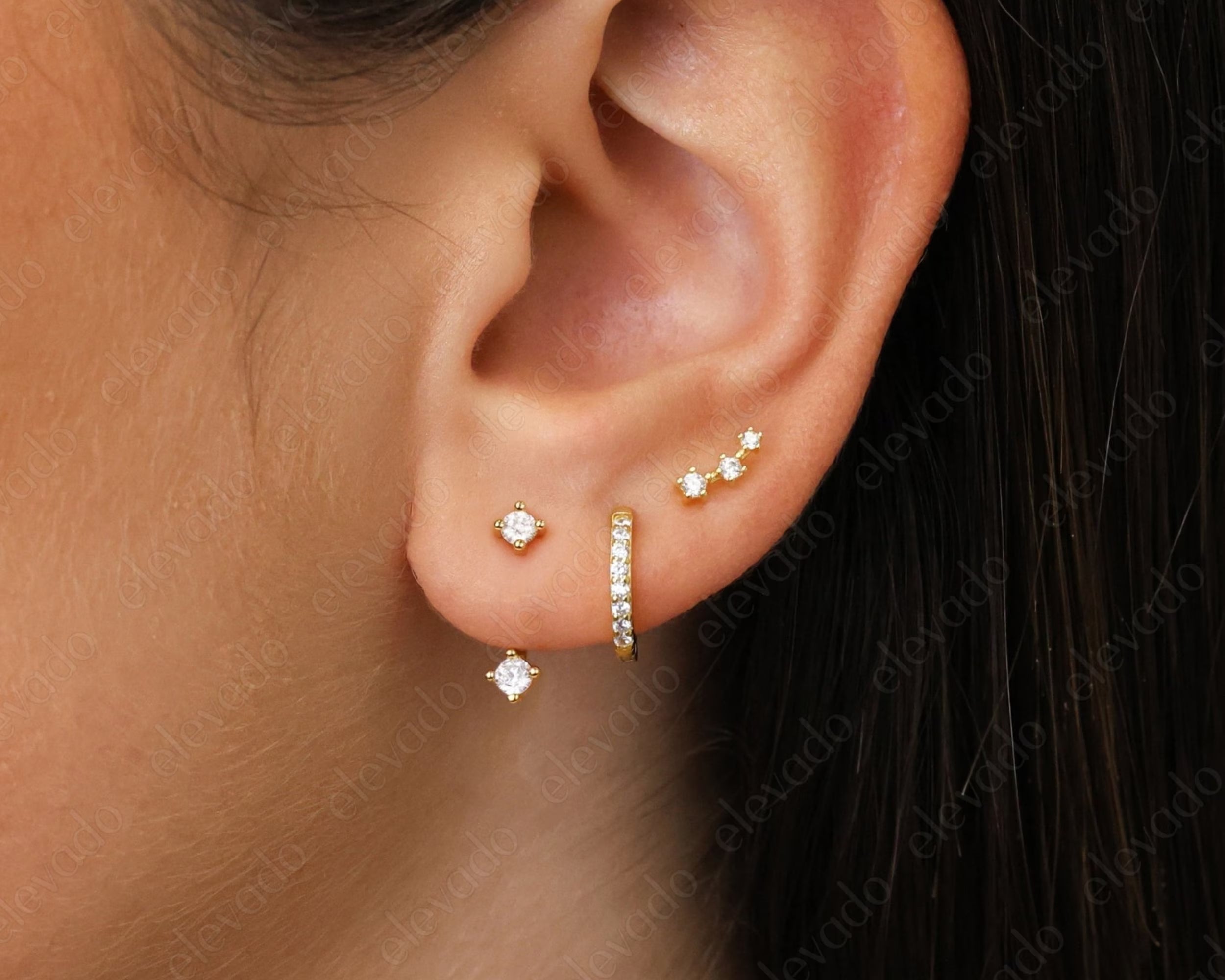Gold Plated Sterling Silver Ear Jacket Earrings • CZ Dainty Minimal Earring