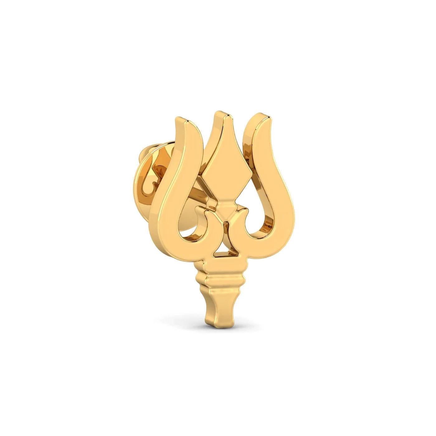 14K/18K Pure Gold Trishul Men’s Stud Earring – Hindu Trident Single Ear Stud for Spiritual Gifts & Everyday Wear.