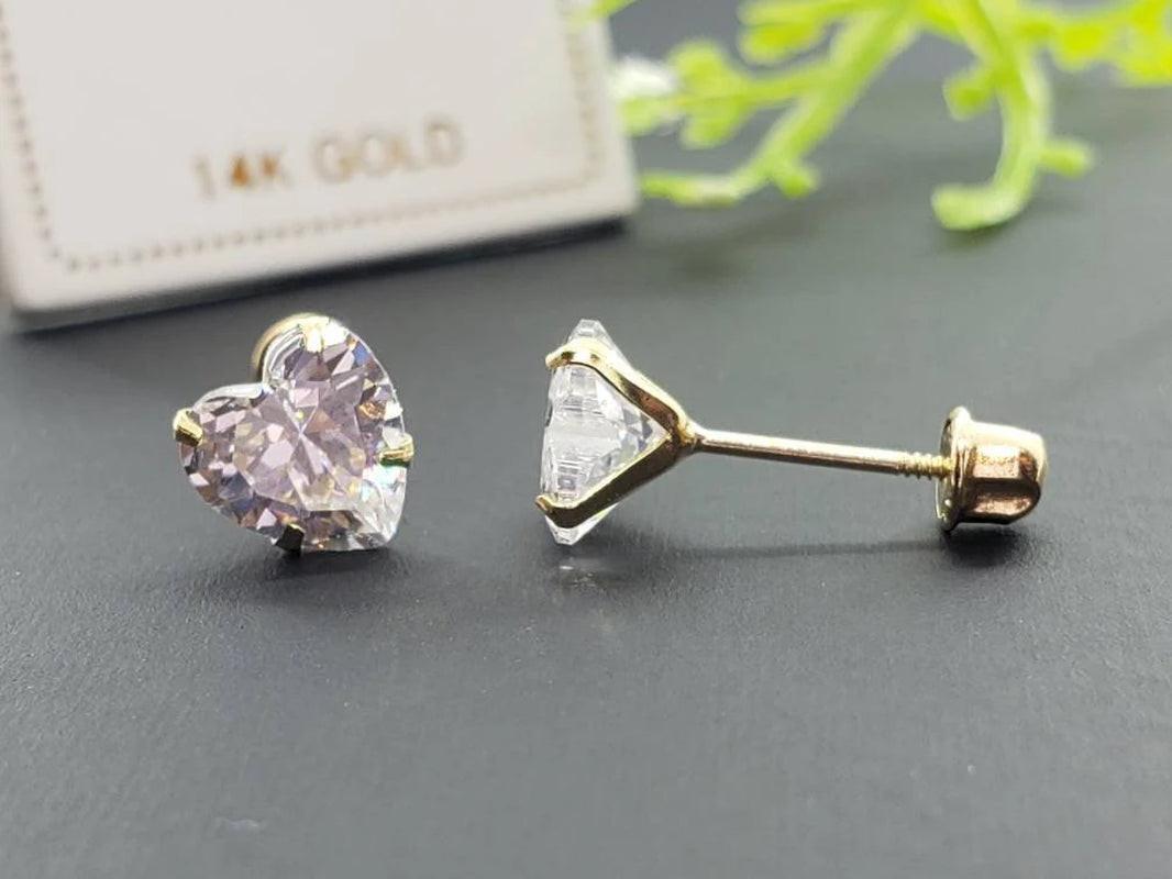 Elevate Your Style with 14K Gold Heart Cut Sparkling Stud Earrings - Perfect for Birthdays & Everyday Luxury!.