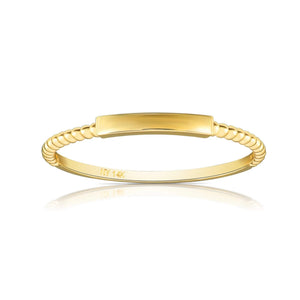 Dainty 14K Gold Bar Ring – Elegant Minimalist Beaded Stackable Band by TILO Jewelry.