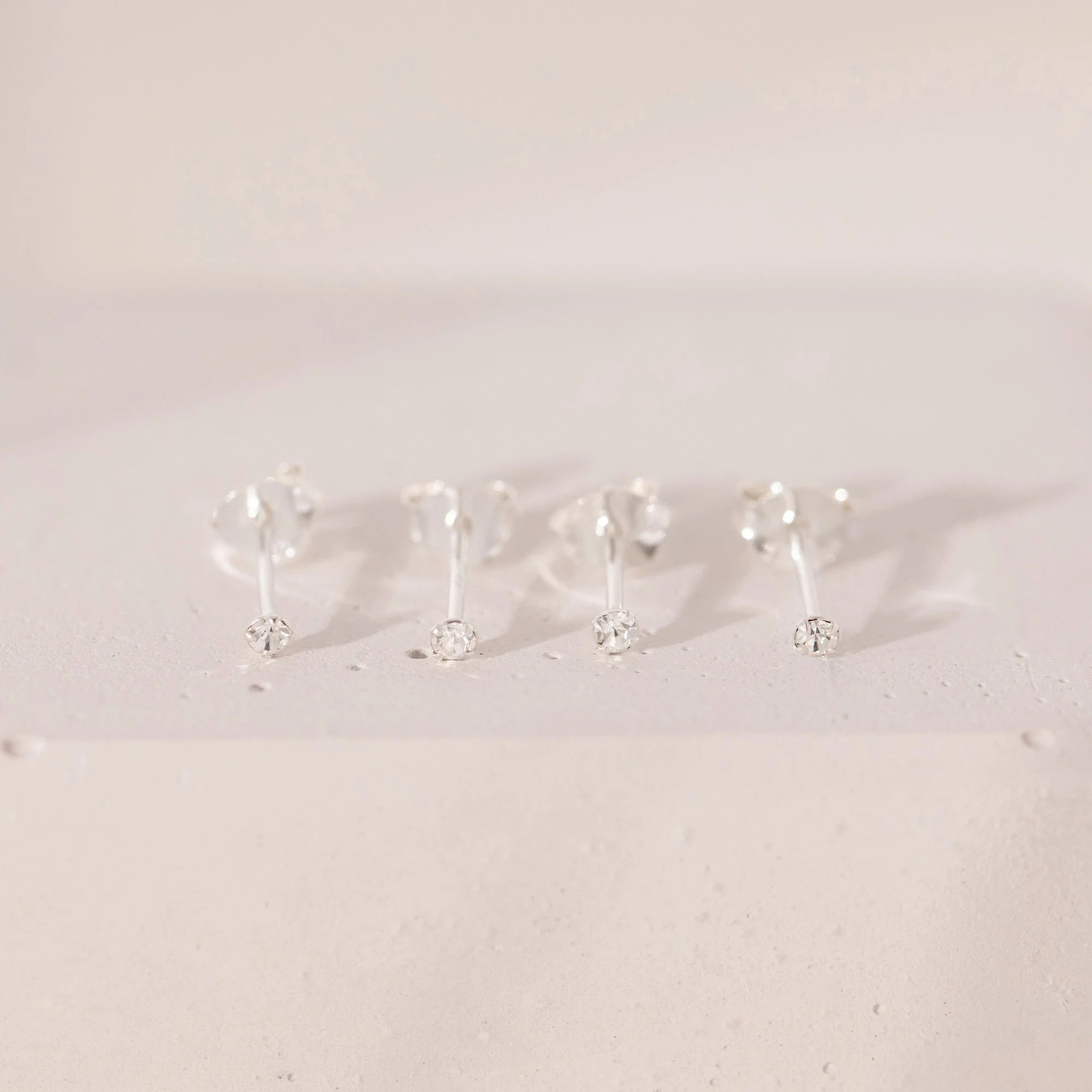 Set of 2 Pairs Cubic Zirconia Stud Earrings for Women | 2Mm | Dainty CZ Earrings | 925 Sterling Silver | Hypoallergenic | Gift Set