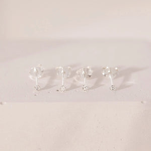 Set of 2 Pairs Cubic Zirconia Stud Earrings for Women | 2Mm | Dainty CZ Earrings | 925 Sterling Silver | Hypoallergenic | Gift Set