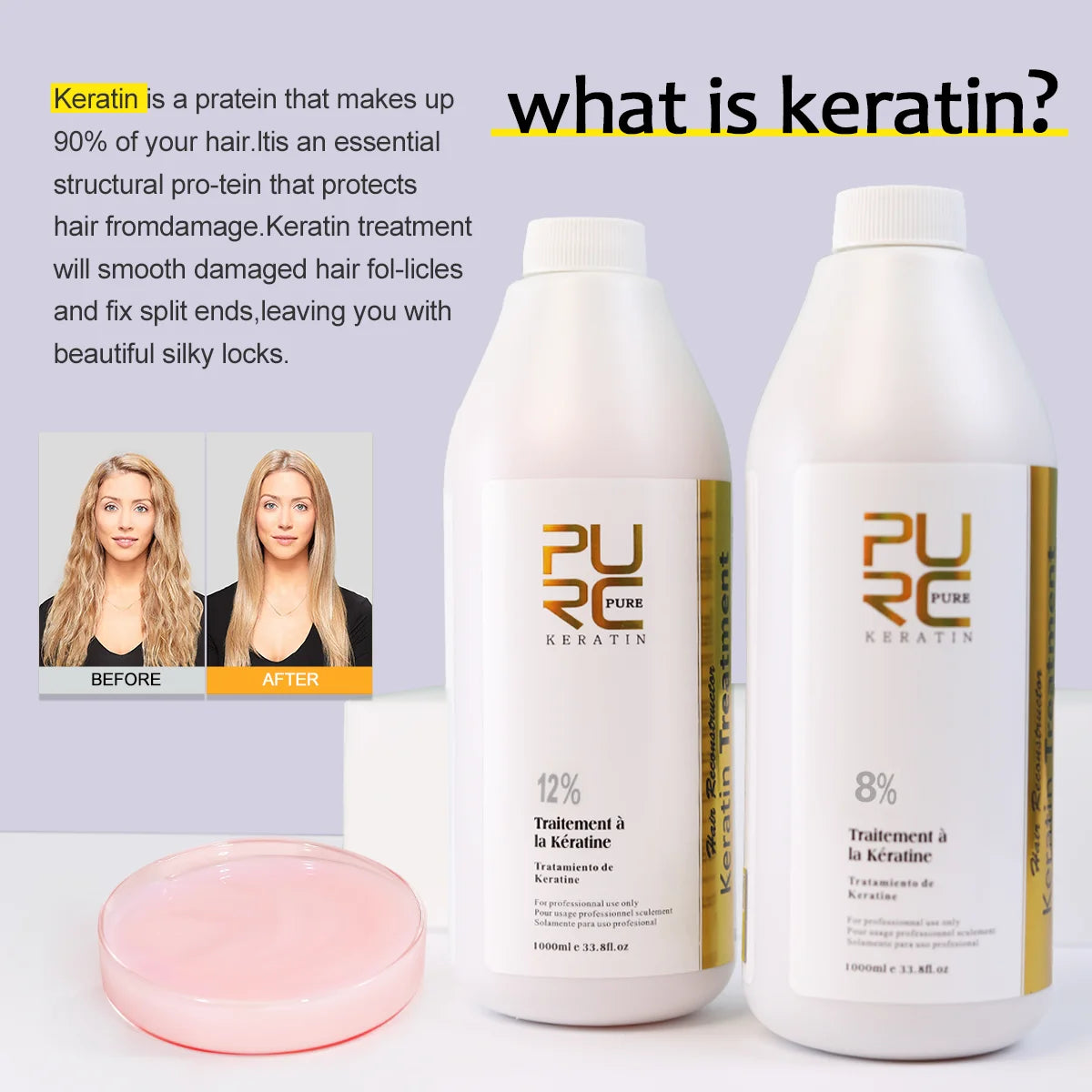 Professional Keratin Hair Treatment Cream Repair Damaged Hair Straightening Smoothing Soft Purifying Shampoo Set Hair Care