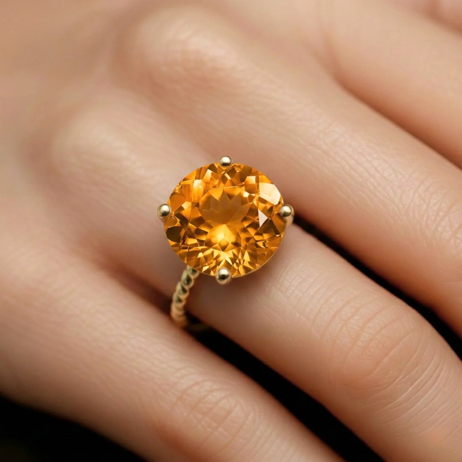 14K Yellow Gold Natural Citrine Gemstone Ring, 5 Carats