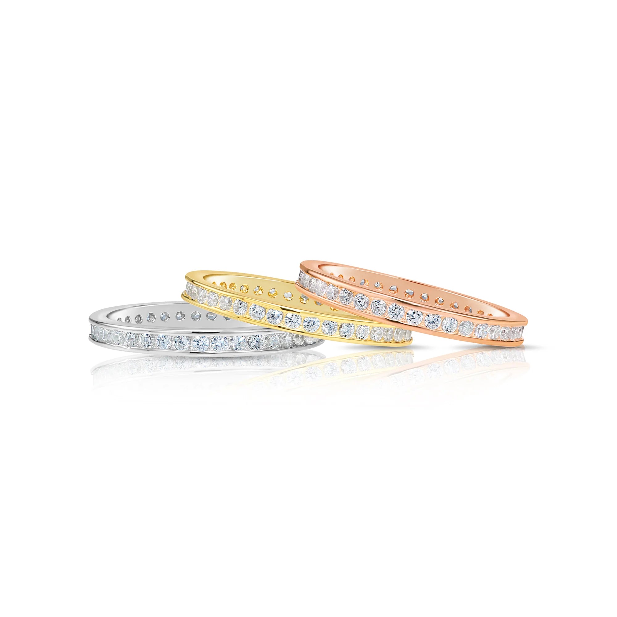 Sterling Silver Stackable Channel Set CZ Eternity Band Rings, Set of 3