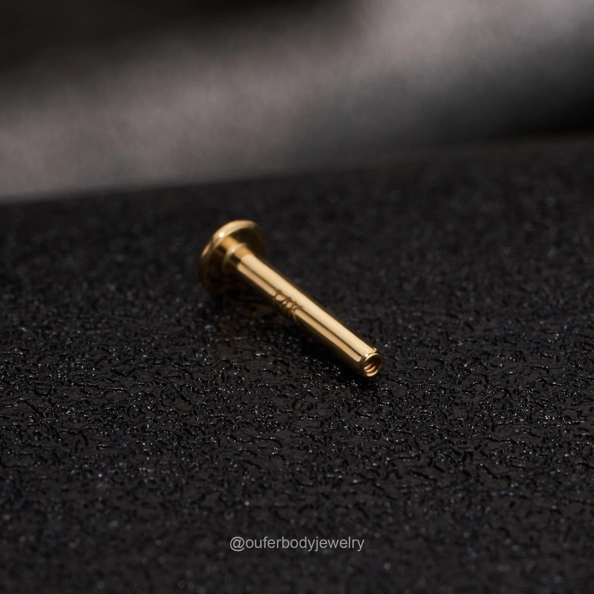 14K Solid Gold Internally Threaded Labret Studs - Available in 5mm, 6mm, 8mm, and 10mm for Cartilage, Helix, and Tragus Piercings.