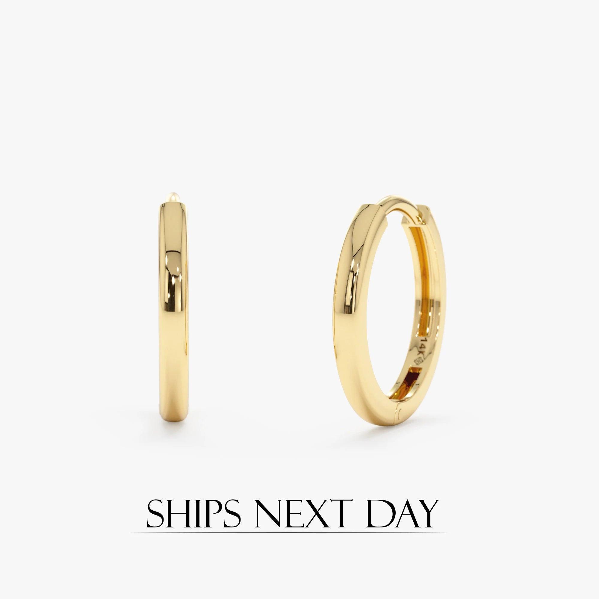 Elegant 14K Solid Gold Brianna Huggie Hoop Earrings - Everyday Style in Yellow, White, and Rose Gold (Pair).